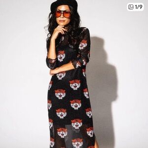 NWOT Dressed in LALA Black Mesh Dress with Fierce Tiger Design
